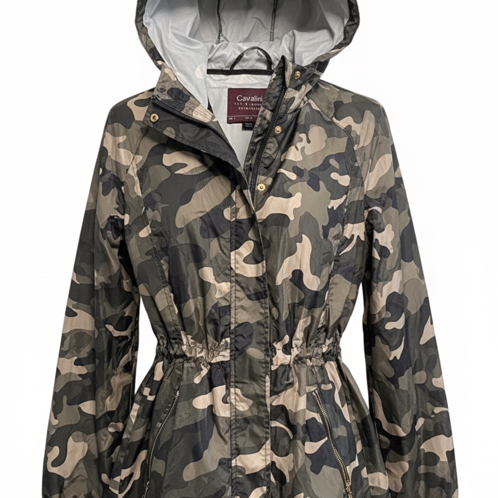 Cavalini Women's Green Camo Hooded Utility Jacket
